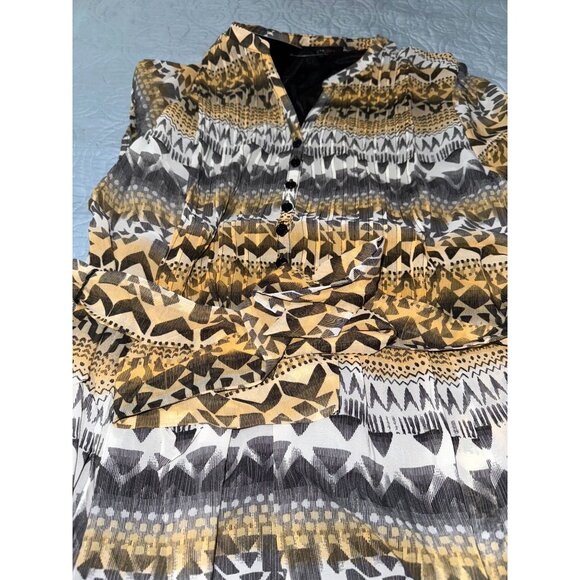 Robert Louis Womens Mustard & Ivory Geometric Print Button-Front Midi Dress With - Picture 5 of 11